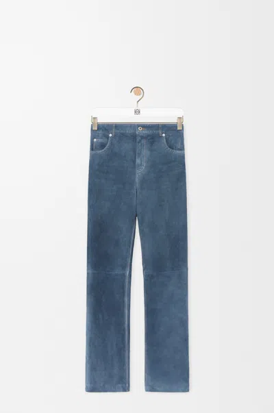Loewe Suede Goatskin Straight-leg Trousers In Blue