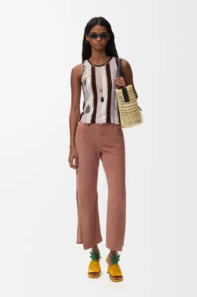 Loewe Trousers In Suede Leather Skin Size: 40 For Woman In Pink