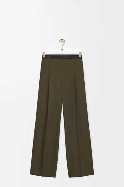 Loewe Leather Logo-band Straight-leg Tailored Trousers In Brown
