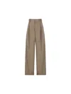 Loewe Pleated Trousers In Cotton And Silk In Khaki Brown