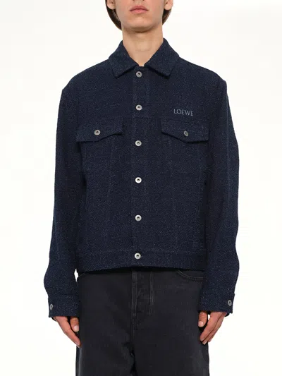 Loewe Mens Trucker Embroidered-logo Cotton-blend Jacket Dark Denim Blue In Multi