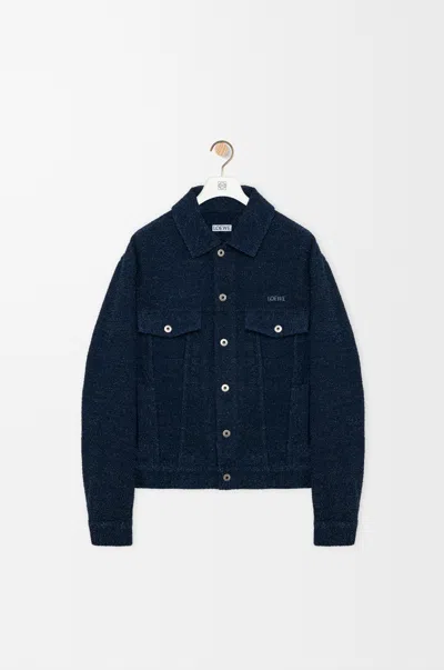 Loewe Logo-embroidered Textured Denim Jacket In Blue