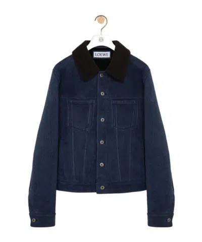 Loewe Trucker Jacket In Shearling In Brown