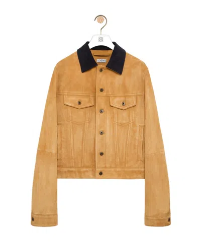 Loewe Trucker Jacket In Suede Goat Skin In Gold