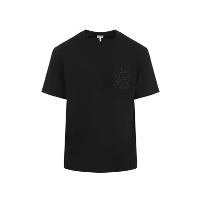 Loewe Mens Black Monogram-embroidery Crew-neck Regular-fit Cotton-jersey T-shirt