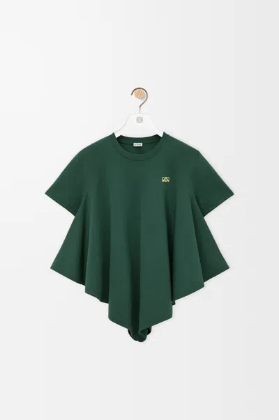 Loewe Womens Dark Green Cape-hem Logo-embroidered Cotton-blend T-shirt