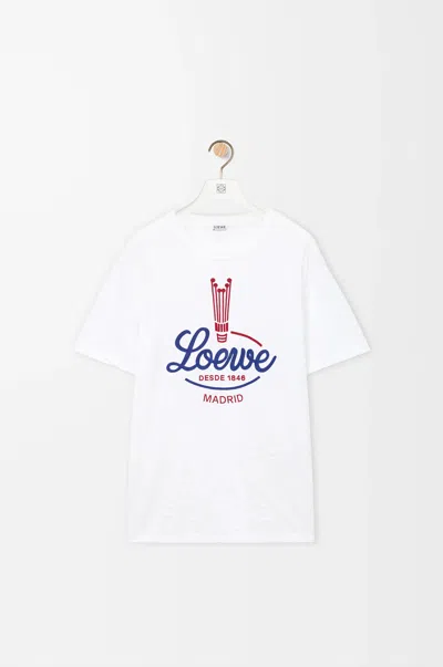 Loewe Womens White Brand-print Relaxed-fit Woven T-shirt