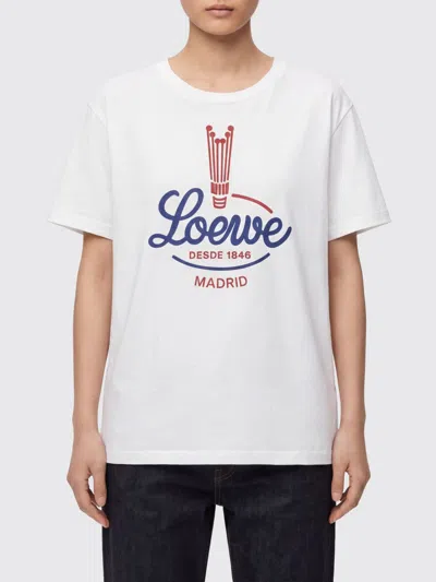 Loewe Womens White Brand-print Relaxed-fit Woven T-shirt