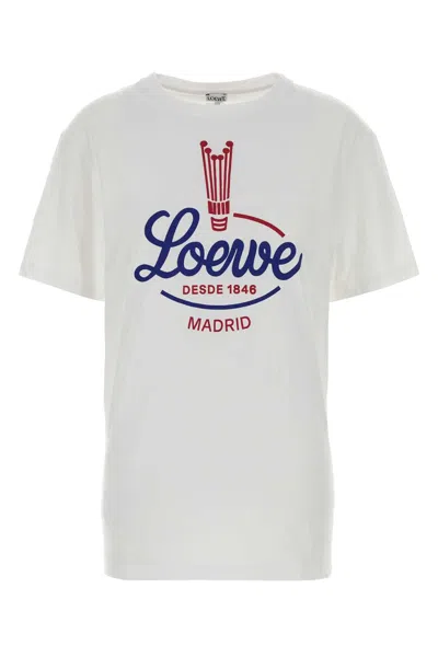 Loewe Womens White Brand-print Relaxed-fit Woven T-shirt
