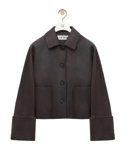 Loewe Turn-up Jacket In Nappa Lambskin In Brown