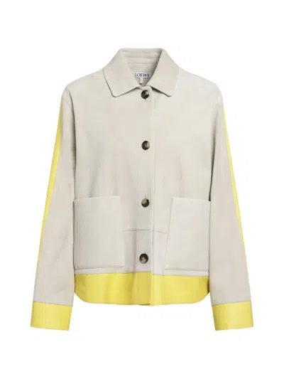 Loewe Light Grey Suede Jacket With Contrasting Inserts In Gray