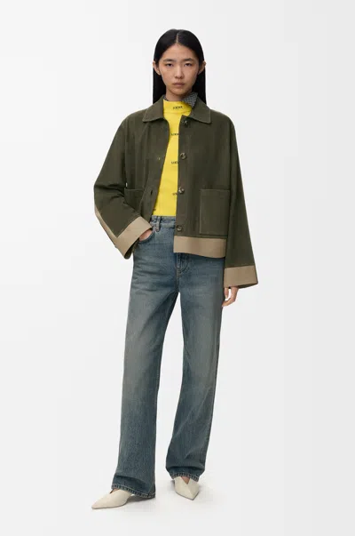 Loewe Womens Khaki Green Turn-up Contrast Suede Jacket
