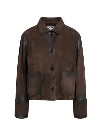 Loewe Turn-up Suede Jacket In Brown