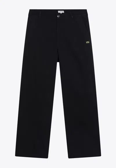 Loewe Regularfit Cotton Twill Pants In Dark Navy In Black
