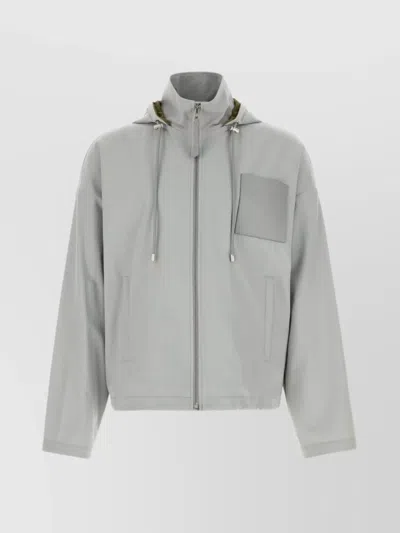 Loewe Twill Jacket With Hood And Drawstring In Gray
