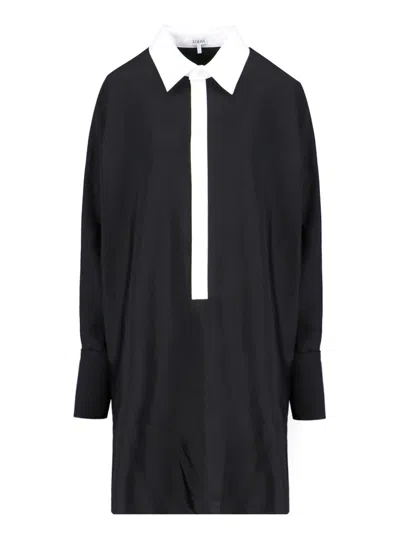 Loewe Twill Shirt Midi Dress In Black  