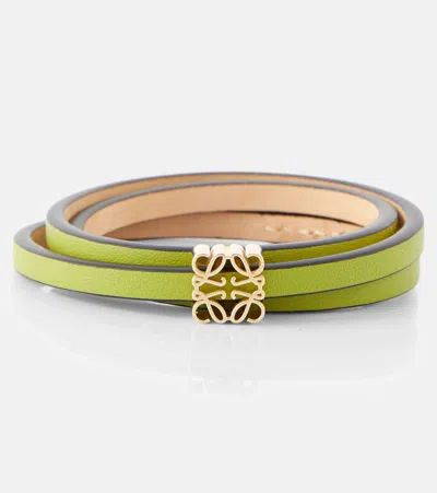 Loewe Twist Anagram Leather Bracelet In Green