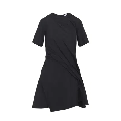 LOEWE LOEWE TWISTED BLACK TAFFETA MINI DRESS WITH CONCEALED ZIP
