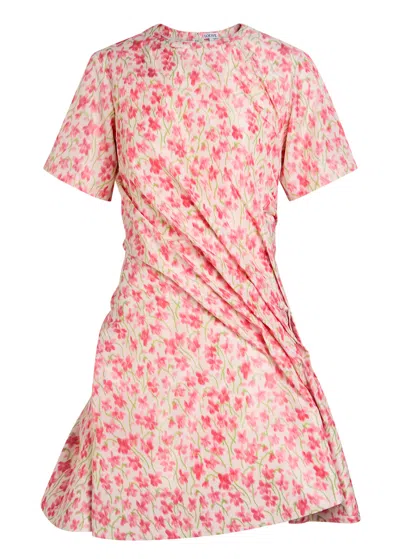 Loewe Twisted Floral-print Mini Dress In Pink
