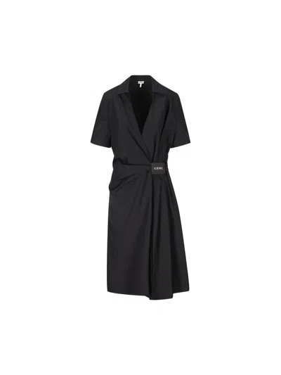 Loewe Twisted Logo Patch Dress In Black