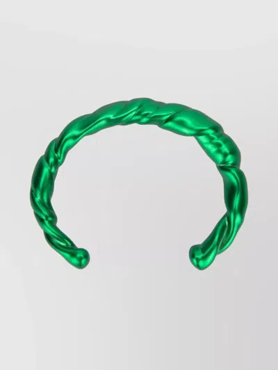 Loewe Twisted Metallic Open Cuff Bracelet In Green