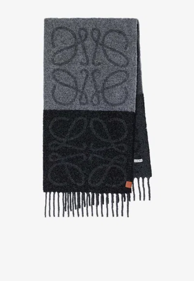 Loewe Two-tone Anagram Wool Scarf In Gray