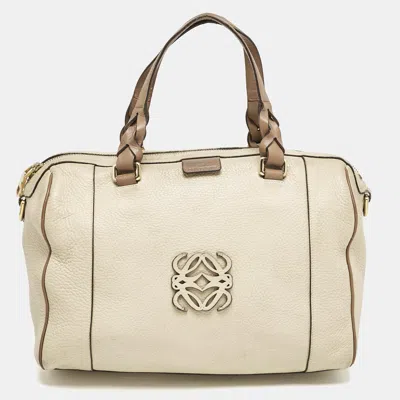 Pre-owned Loewe Two Tone Beige Leather Fusta 31 Boston Bag In Sand