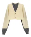 Loewe Two-tone Cropped Knit Cardigan In Nude