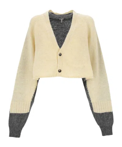 Loewe Two-tone Cropped Knit Cardigan In Nude
