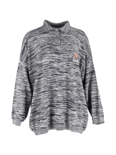 Pre-owned Loewe Two-tone Melange Pocket Polo Top In Gray
