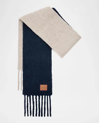 Loewe Two-tone Alpaca And Wool Blend Scarf In Green Navy