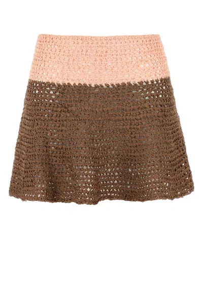 Loewe Two-tone Crochet Paula S Ibiza Mini Skirt In Brown