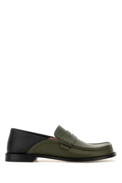 Loewe Two-tone Leather Campo Flap Loafers In Green