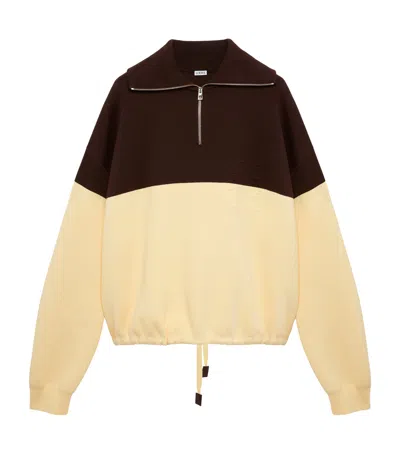 Loewe Anagram-embossed Two-tone Cotton-blend Jersey Half-zip Sweater In Multi