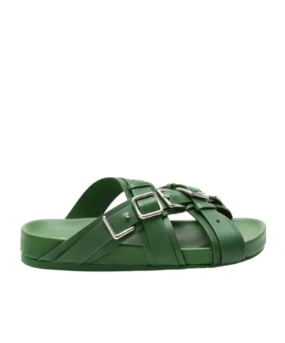 Loewe Type Fussbett Sandal In Vegetable-tanned Calfskin In Green