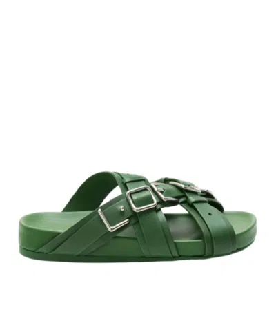 Loewe Type Fussbett Sandal In Vegetable-tanned Calfskin In Green