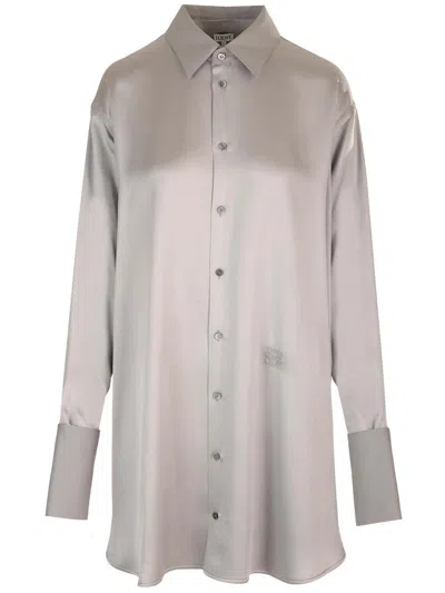 Loewe Unstructured Silk Shirtdress Dresses Grey