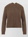 Loewe V Neck Cable Knit Sweater Ribbed Cuffs Hem In Brown