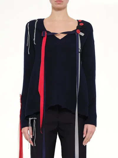 Loewe V Neck Ribbons Sweater In Multi