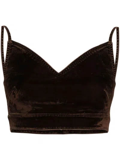 Loewe Denim Cropped Strappy Top In Coffeebean