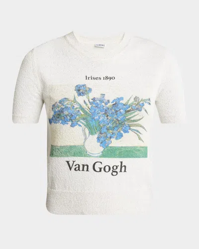 Loewe Van Gogh Short Sleeve Sweater In White Multicolor