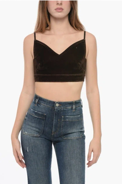 Loewe Denim Cropped Strappy Top In Coffeebean