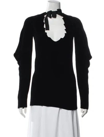 Pre-owned Loewe Velvet Tie Neck Sweater In Black