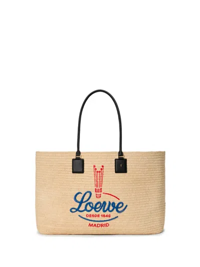 Loewe `verano` Extra Large Raffia Tote In White