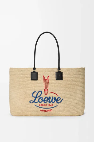 Loewe Verano Embroidered Leather-trimmed Raffia Tote In White