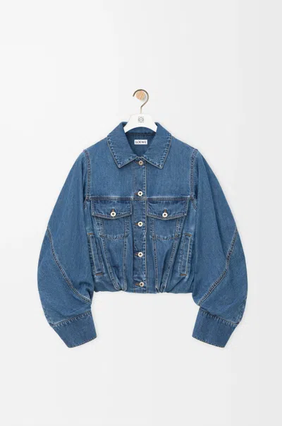 Loewe Cropped Denim Jacket With Wide Sleeves In Blue
