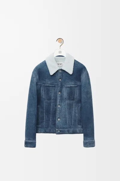 Loewe Denim Jacket With Shearling Collar In White Indigo