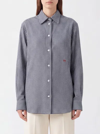 Loewe Vichy Silk Shirt With Embroidered Logo In Blue