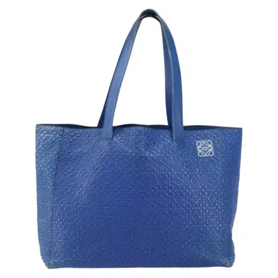 Pre-owned Loewe Vintage Anagram Tote Leather Blue Leather Tote Bag Bag ()