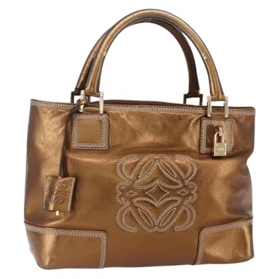 Pre-owned Loewe Vintage Anagram Tote Leather Metallic Leather Tote Bag Bag () In Silver